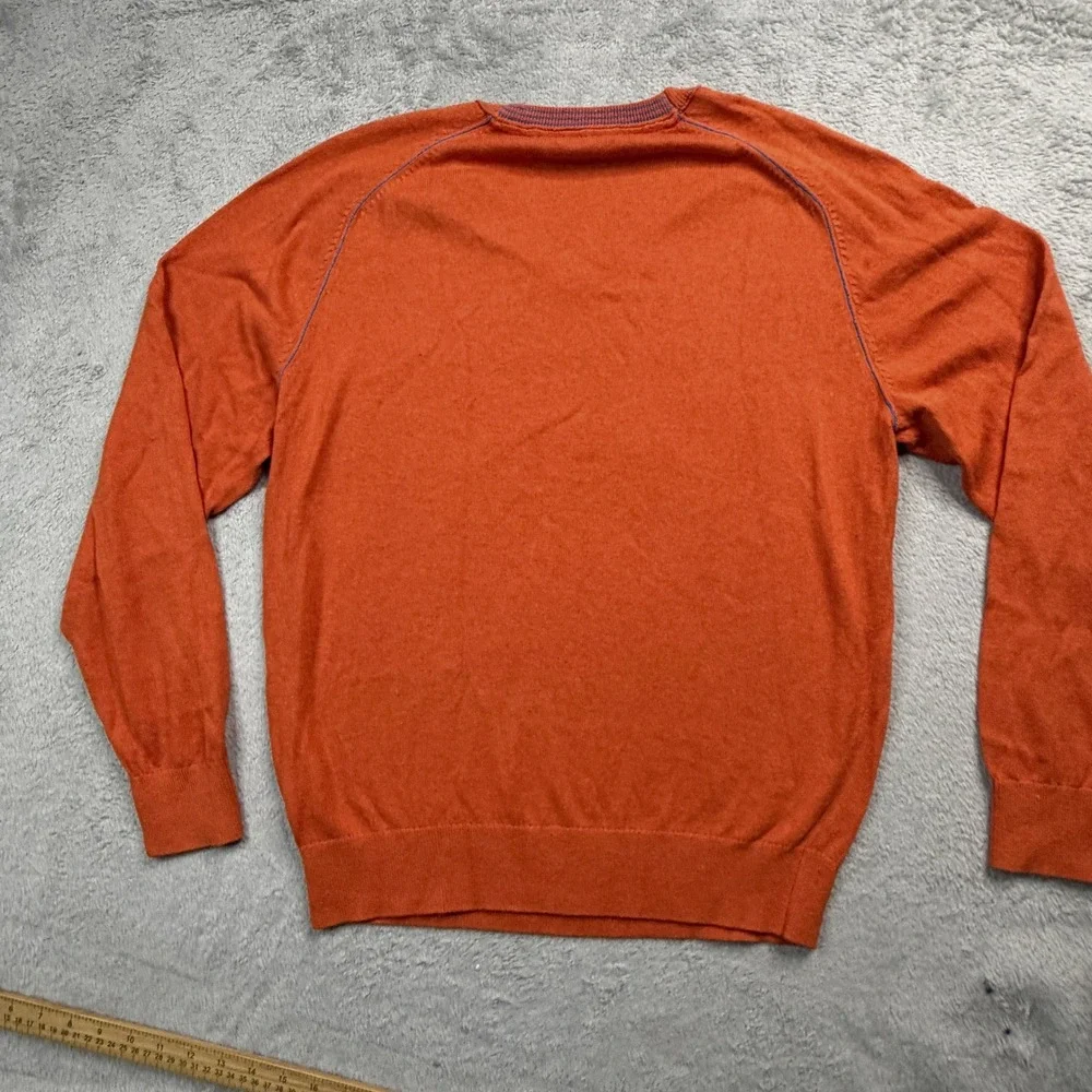 Cremieux Classics Mens Orange Cotton Cashmere V-Neck Sweater Size Medium